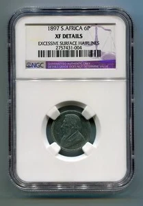 South Africa ZAR NGC Certified 1897 Kruger 6 Pence Coin XF Details - Picture 1 of 2