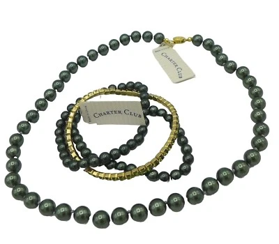 Juego de pulsera collar Charter Club verde imitación perla Macy's NUEVO  Foto 1 de 4