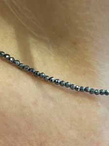 2-3MM Silver Pyrite Faceted Round Gemstone Beaded Crystal Healing Necklace 18" - Picture 1 of 10