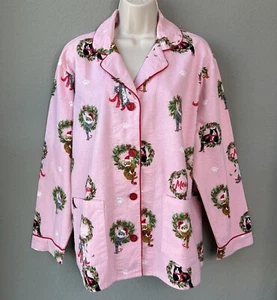 PJ Salvage Pajama Top Women's M Cats Meowy Christmas Holiday Flannel LKNW - Picture 1 of 14