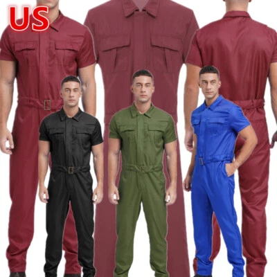 Men Mechanic Jumpsuits Dungarees Coverall Short Sleeve Dustproof Work Overall - Image 1 of 3