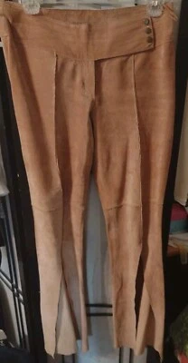 Arden B. Leather Pants Wide Split Legs Tan Suede Size 4 Vintage - Image 1 of 4
