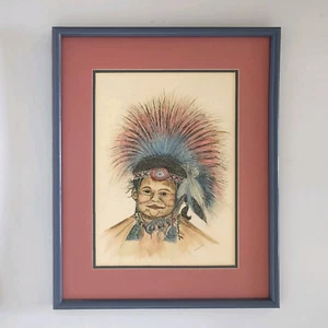 Watercolor & Ink Drawing Signed Shirland Native American Indian Portrait Framed - Picture 1 of 6