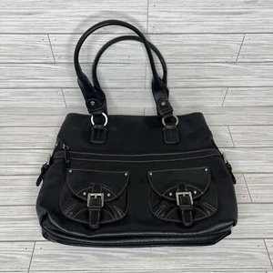 Liz Claiborne Vintage Bag Purse Handbag Faux Leather Black Top Handle Pockets - Picture 1 of 17