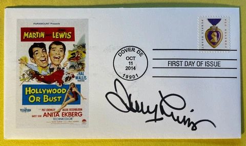 SIGNED JERRY LEWIS FDC AUTOGRAPHED FIRST DAY COVER - HOLLYWOOD OR BUST  DECEASED Cover