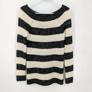 Ann Taylor Striped Wool Mohair Blend Pullover Sweater Black Cream Womens Size XS - Picture 1 of 6