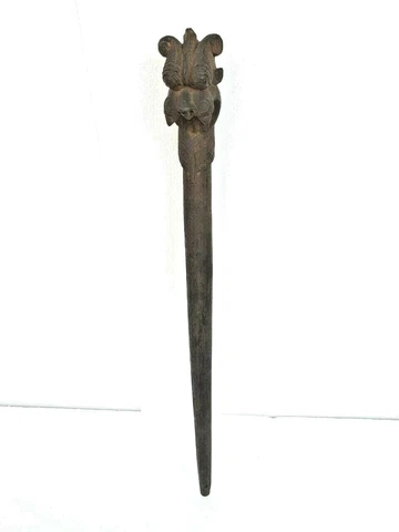 Vintage Rose Wood Single Piece Wooden Hand Crafted Rare Yali Face Walking Stick Cover