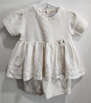 Miniwear Baby Girl 1 Piece Outfit Dress w/ Attached Pants Bodysuit Ivory Sz 18M - Imagem 1 de 4