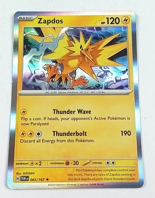 Zapdos 65/167 Twilight Masquerade Holo Rare Pokémon Card 2024 - Image 1 of 3