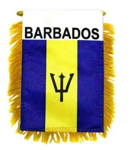 1 doz Barbados Mini Banners Gold Fringe Car Mirror Window Hanging Flags - Picture 1 of 3