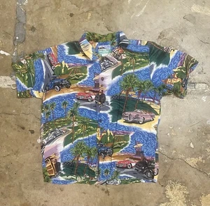Vintage REYN SPOONER Boys Shirt Size L 14 16 American Classics Cars Hawaii Woody - Picture 1 of 7