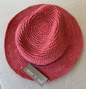 Mar Y Sol Straw Hat Sun Beach Summer Pink Fedora Resort Wear NWT Hand Made - Picture 1 of 9