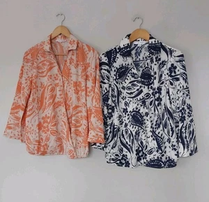 Everyday Jones Paisley 3/4 Sleeve Twist Front Tops X2 Coral Navy Medium QVC NEW. - Picture 1 of 8