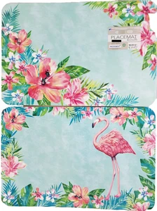 2 Same Reversible Plastic Placemats(12"x18") PINK FLAMINGO & COLORFUL FLOWERS,CA - Picture 1 of 19