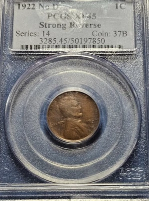 1922 No D Lincoln Cent 1c Strong Reverse PCGS XF 45 - Image 1 of 3