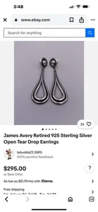 James Avery Retired 925 Sterling Silver Open Tear Drop Earrings - Foto 1 di 7