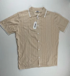 Coofandy Herren Kurzarm Beige Kubanisches Hemd Größe: M • BRANDNEU (neu mit Etikett) - Bild 1 von 8
