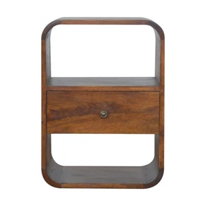 Mango Wood Side Table Chestnut Curved Edge Bedside Table With Drawer - Picture 1 of 6