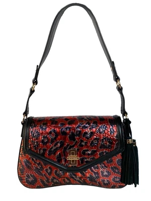 Bolso de Hombro Brahmin Nerida Rojo Leopardo Melbourne Cuero Nuevo con Etiquetas $395 Foto 1 de 4