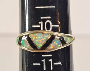 Vintage Sterling Silver Inlay Ring Size 10.5 – Opal & Onyx Style – Signed V... - Picture 1 of 6