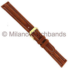 16mm T&C Genuine Leather Medium Brown Padded Contrast Stitched Mens Watch Band