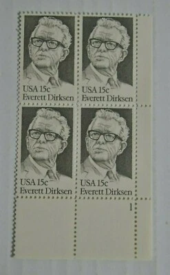 Everett Dirksen Plate Block of Four 15c Stamps 1981 Scott 1874 - Image 1 of 4