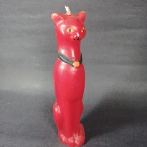 Vtg Spooky Tall Red Cat Candle Orange Eyes MCM Creepy - Picture 1 of 9