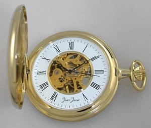 Analog Jean Jacot Skeleton Pocket Watch with Chain Hand Wound - Picture 1 of 7