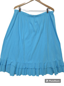 Sz 3X Fresh Produce PULL ON Ruffle Jersey Midi Skirt Elastic Waist Turquoise EUC