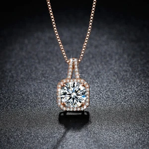 Zircon Pendant-Rose Gold Necklace Diamante woman jewellery gift UK seller - Picture 1 of 11