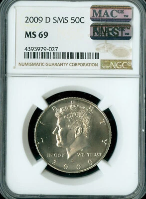 2009 D KENNEDY HALF DOLLAR NGC MS69 SMS PQ MAC FINEST & SPOTLESS * - Image 1 of 2