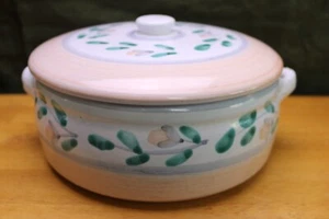 Caleca Italy Covered Casserole Bowl Peach Grey/Blue Green Garland Pottery MINT! - Picture 1 of 8