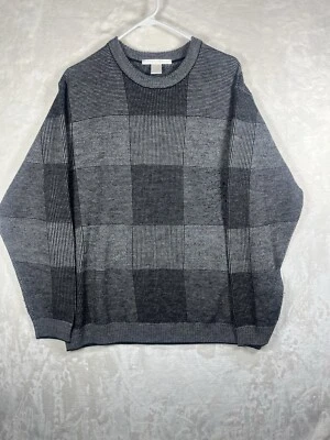 Vintage Perry Ellis Mens L 100% Merino Wool Check Sweater Golf Cottagecore Hobo - Image 1 of 4