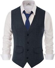 PJ PAUL JONES Men's British Herringbone Tweed Vest Casual Wool Blend Waistcoat w