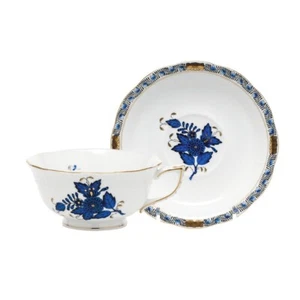 New Herend Chinese Bouquet Black Sapphire Tea Cup and Saucer - Picture 1 of 12
