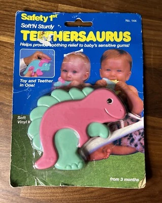 Vtg Safety 1st Toy Teether Teethersaurus Dinosaur NIP Soft N Sturdy Pink Vinyl - Image 1 of 4