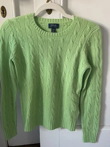 Polo Ralph Lauren Girl's 100% Cashmere, Lime Green Cable Knit Sweater, XL (16) - Picture 1 of 7