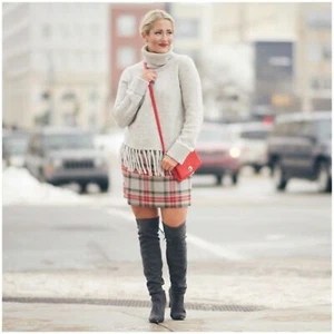 J. Crew Tartan Plaid City Mini Sidewalk Skirt Pull On 8 Wool Christmas Holiday - Picture 1 of 12