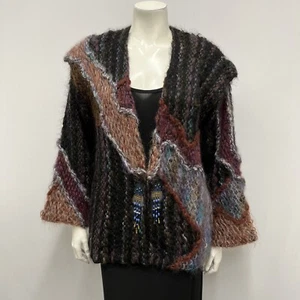 Vintage 70er Jahre Crochetta Pullover Strickjacke mehrfarbig Garn Wildleder Metallperlen S - Bild 1 von 5