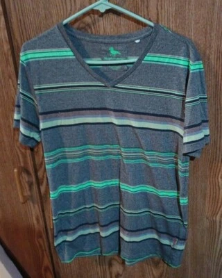 Top Pullover Moderno Gris y Verde Rayas Manga Corta Unisex Foto 1 de 2