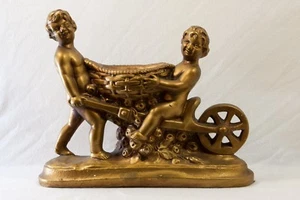 Vintage Gold Ornate Plaster Cherub Garden Planter Birdbath - Picture 1 of 4