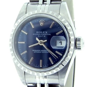 Rolex Date Ladies Stainless Steel Watch Quickset Jubilee Band Blue Dial 69240 - Picture 1 of 6