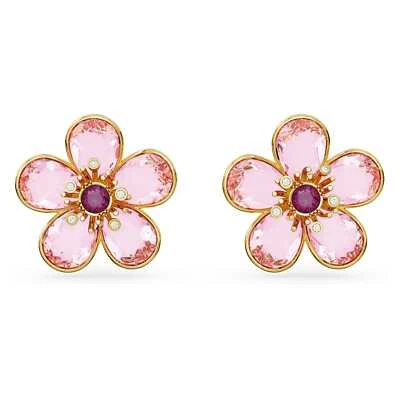 Swarovski Idyllia Stud Earrings Flower, Pink, Gold-Tone Plated 5656635 - Image 1 of 4