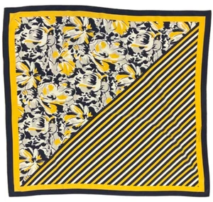 VINTAGE 60s 70s BLACK YELLOW WHITE STRIPED FLORAL MOD ABSTRACT SILK SQUARE SCARF - Picture 1 of 3