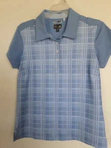 Women Adidas Polo Shirt Clima Cool Blue Plaid Sz M - Picture 1 of 3