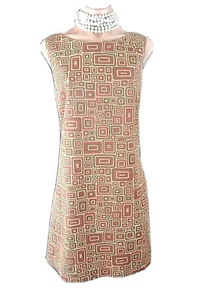 Walter Women's Sleeveless Shift Sheath Dress M 8 Brown Geometric work Day 1017 - Picture 1 of 5