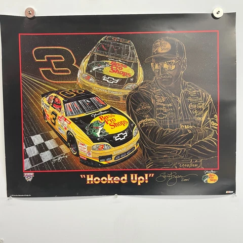 Dale Earnhardt 1998 Bass Pro "Hooked Up" Sam Bass Artist Signed Poster Print 16 Cover