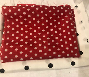 Lot Of 2 Scraps Remnant Fabrics. White Polka Dots On Red And Black Polka Dots