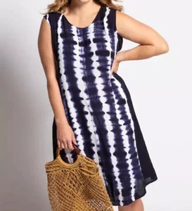 ULLA POPKEN LADIES NAVY TIE DYE CRINKLE SLEEVELESS DRESS SIZE 36 / 38 NEW (178) - Picture 1 of 3