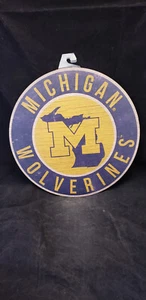 MICHIGAN WOLVERINES Sign Wood 12 Inch Round State Design - Picture 1 of 2